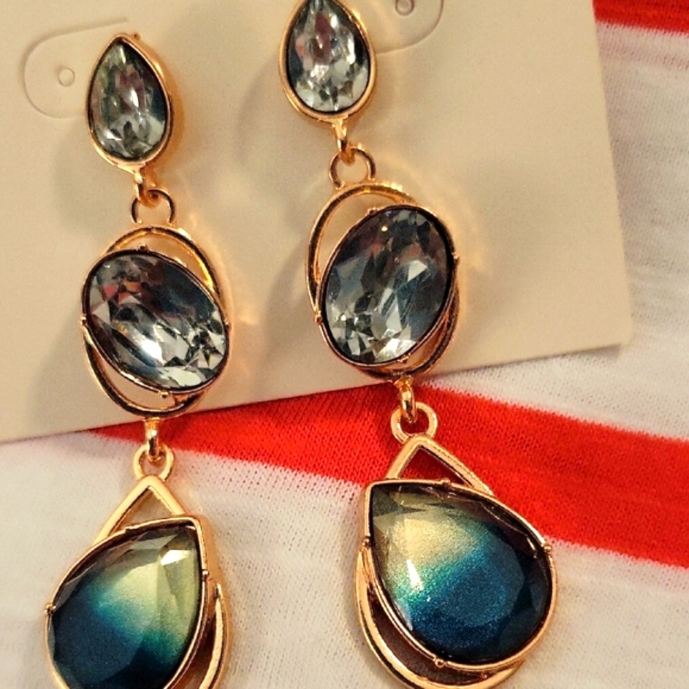 NWT A New Day Gold and Teal Dangle Earrings - Picture 1 of 5